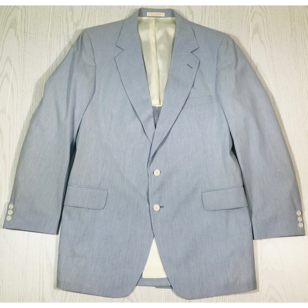 Vintage Bespoke Light Blue Blazer Men 42 Cotton 2 Button Preppy Southern Derby